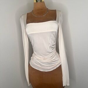 Elegant Cream Long Sleeve Women's Top